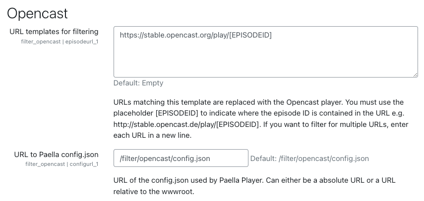 Filter opencast configuration